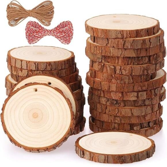 Wood Slices 25 Pcs 3.1-3.5 Inches Craft Wood Kit Unfinished Predrilled - Picture 7 of 7